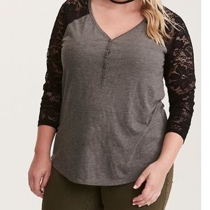Torrid Lace Long Sleeve Henley Baseball Tee
